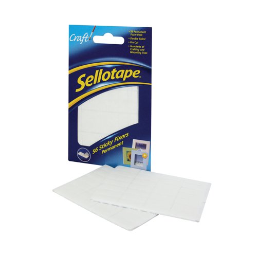 No need for nails, screws or glue with these easy to use, permanent, double sided Sellotape Sticky Fixers, which even conform to uneven surfaces. Strong and resilient, each pad joins or mounts paper, card, wood, ceramics, metal and most plastics. Pre-cut pads are easy to remove from the backing paper and are ideal for permanent mounting jobs. This pack contains 56 pads measuring 12 x 25mm.