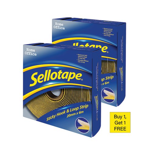 Sellotape Sticky Hook and Loop Strip 20mm x 6m Buy 1 Get 1 Free