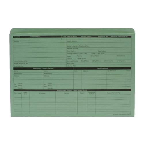 Personnel Forms Personnel Wallets 235x330mm Green [Pack 50]