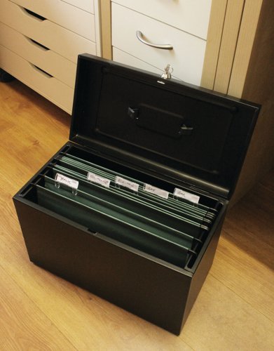 Cathedral Metal File Box Home Office Foolscap Black HOBK Portable Suspension Filing SG33100