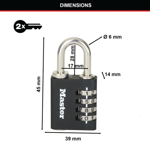 Master Lock Combi Padlock With Override Key Black 7641EURDBLK