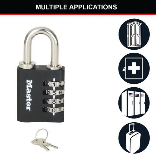 Master Lock Combi Padlock With Override Key Black 7641EURDBLK