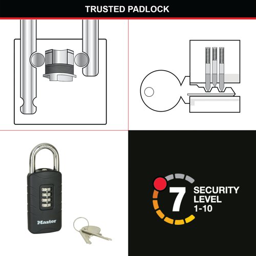 Master Lock Combi Padlock With Override Key Black 656EURDBLK