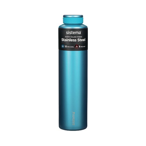 The Sistema Hydrate stainless steel bottle is perfect for school, work, sports and picnics to keep hydrated on the go. Simply fill the 600ml bottle and close the leak-proof screw-on lid. The stainless steel bottle has been designed with double wall vacuum insulation to encapsulate beverage temperatures for longer, keeping them hot up to 6 hours and cold up to 12 hours. Made from high quality stainless steel that will not rust over time.