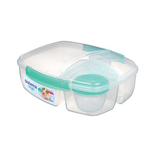 The Triple Split Lunch Box is part of the Sistema Lunch range and has been specifically designed for packed lunches, making it ideal for school, office, picnics and days out. It has three compartments suitable for storing sandwiches and snacks separately. Featuring a 150ml screw top yoghurt pot which can also be used for items such as fruit and nuts. Suitable for the dishwasher (top rack), microwave and freezer, this lunch box is both Phthalate and BPA Free.