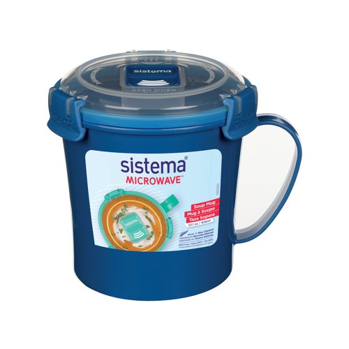 The Sistema Microwave soup mug is ideal for soup, stews, noodles and hot drinks at home or at the office. Perfect for heating the contents in the microwave and drinking/eating straight from the mug. Featuring an open vent to prevent splatters in the microwave. This medium sized BPA and Phthalate-free mug is suitable for the dishwasher (top rack), microwave and freezer.
