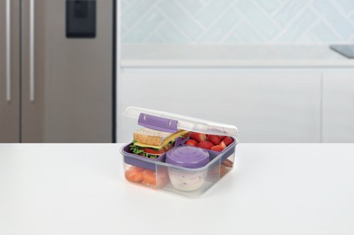 The Sistema Bento Cube to Go is an innovative design with multiple compartments, removable trays, and a screw top yogurt pot, keeping food separate until ready to be eaten. Featuring a lid with easy locking clips and an extended flexible seal to help keep items fresh, this BPA and Phthalate-free food storage container is suitable for the dishwasher (top rack), microwave and freezer.