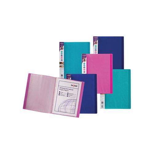 This Snopake display book in bold Electra colours adds style and flair to any presentation. The book contains 24 A4 pockets for displaying up to 48 pages, with a full length, wrap-around spine for personalisation. The pockets are made from tough 100% polypropylene suitable for wiping clean and keeping the contents protected. This pack contains 5 display books in blue, turquoise, purple, green and pink.