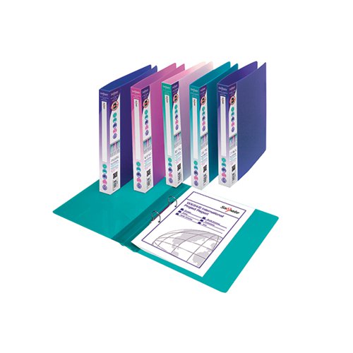 This super strong, rigid polypropylene Snopake Executive Ring Binder is ideal for free-standing storage. The top quality 2 O-ring binding mechanism has a 25mm capacity for A4 documents. The binder features a reversible spine insert for labelling, an internal pocket for storing unpunched papers and a business card holder for a professional finish. This pack contains ten A4 binders in bold Electra colours, including blue, turquoise, purple, green and pink.