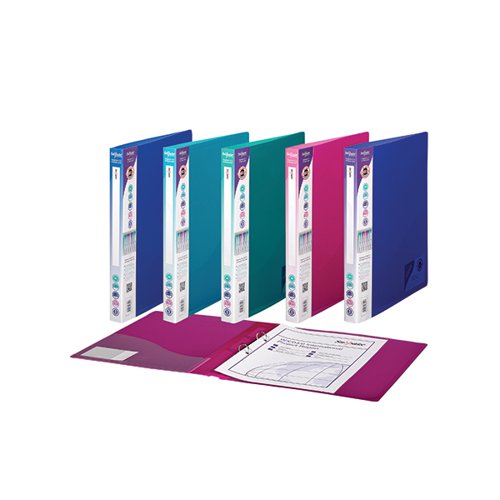Lightweight and strong, this Snopake Polypropylene Ring Binder has a top quality 2 O-ring binding mechanism with a 25mm capacity. The binder features a full length, wrap-around spine label holder for personalisation, an internal pocket for storing unpunched papers and a business card holder for a professional finish. The binder is made from tough, recyclable polypropylene and is suitable for storing, organising or presenting A4 documents. This pack contains 10 ring binders in assorted bold Electra colours, including blue, purple, turquoise, green and pink.