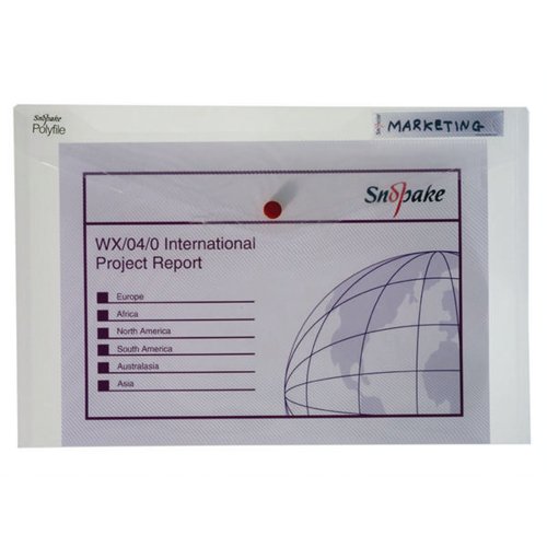 Secure your documents in style with the Snopake Polyfile. These envelope type wallets are made of durable polypropylene to protect your documents from damage, scuffing or spills. Each file features a press-stud closure for security and a clever index tab at the top for organised filing. Suitable for A4 and foolscap filing, this pack contains 5 clear Polyfiles.