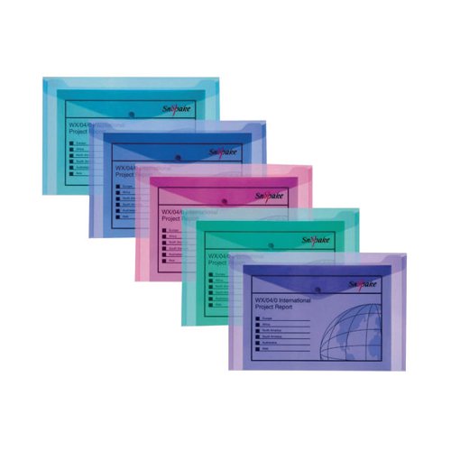 Secure your documents in style with the Snopake Polyfile in bold Electra colours. These envelope-like wallets are made of durable polypropylene to protect your documents from damage, scuffing or spills. Each file features a press stud closure for secure filing and comes in A5 size. This pack contains 5 assorted files in pink, purple, turquoise, green and blue.