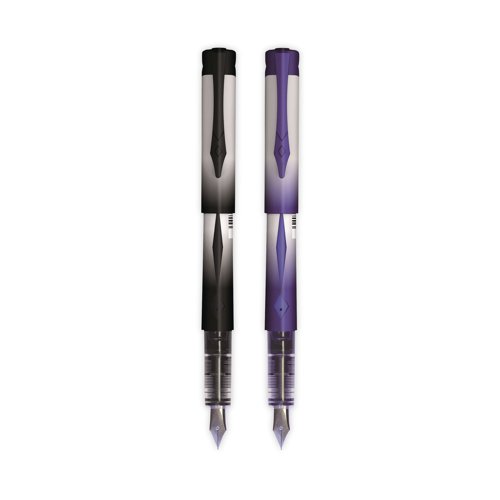 Ready to use fountain pens without the need for cartridges or convertors. Made from plastic with a stainless-steel tip, these disposable fountain pens feature a diamond shaped ink level window and offer non-bleed on most papers. Supplied in a pack of 12 black ink fountain pens.