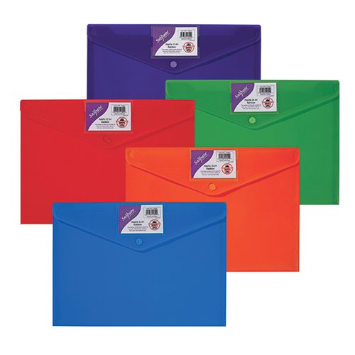 This Snopake Polyfile ID wallet is made from durable polypropylene and features a press stud closure to help keep content secure. Suitable for filing and organising A4 documents, the file also features a business card holder for personalisation. Ideal for colour coordinated filing, this assorted pack contains 5 files in purple, green, blue, red and orange.