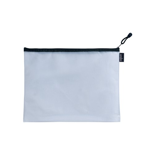 Safely store items in this Snopake Eva Mesh Zippa bag, which is made from reinforced heavy duty mesh with sewn edges. The bag is water resistant to protect the contents and features a metal zip top fastening. Holds 600 sheets. The material is environmentally friendly and durable with black bands of material to the top for colour coding and easy identification.