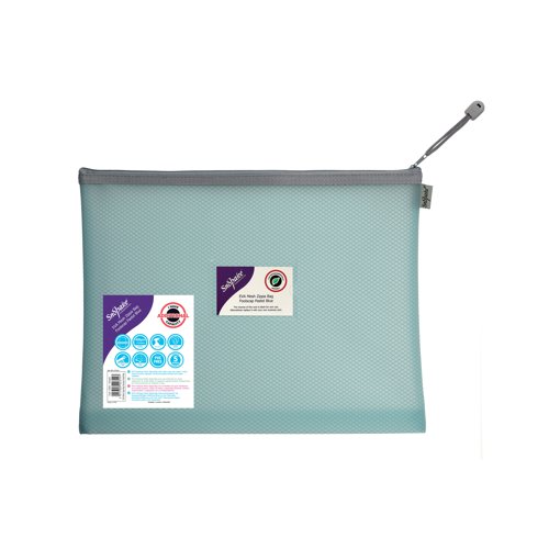 Snokpake EVA Mesh High Capacity Zippa Bag Foolscap Pastel Blue (Pack of 3) 15904