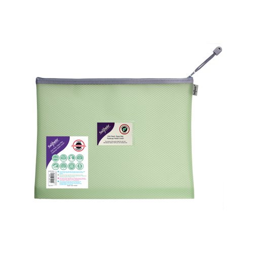 Snokpake EVA Mesh High Capacity Zippa Bag Foolscap Pastel Green (Pack of 3) 15905