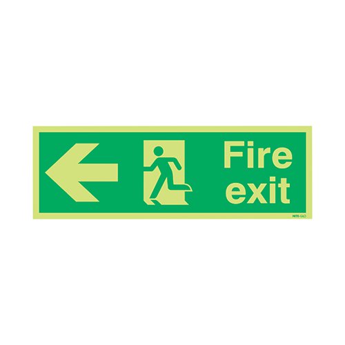 Safety Sign Niteglo Fire Exit Running Man Arrow Left 150x450mm PVC FX04311M SR11152