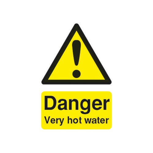 SR11194 | This sign warns staff, customers and visitors of very hot water in washrooms and kitchen areas in order to prevent injury. The universal symbol and recognisable yellow and black colour scheme instantly categorises this as a warning sign on sight, keeping employees informed and safe at work. The durable PVC can be easily affixed to walls and other surfaces. This sign measures 75x50mm.
