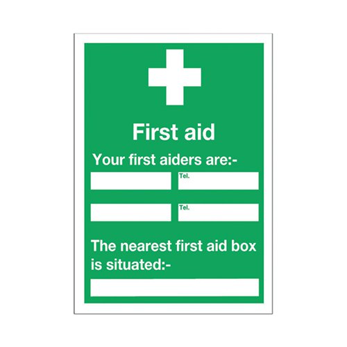Safety Sign First Aid/Your First Aiders Are/Nearest First Aid Box 600x450mm Self-Adhesive E91A/S