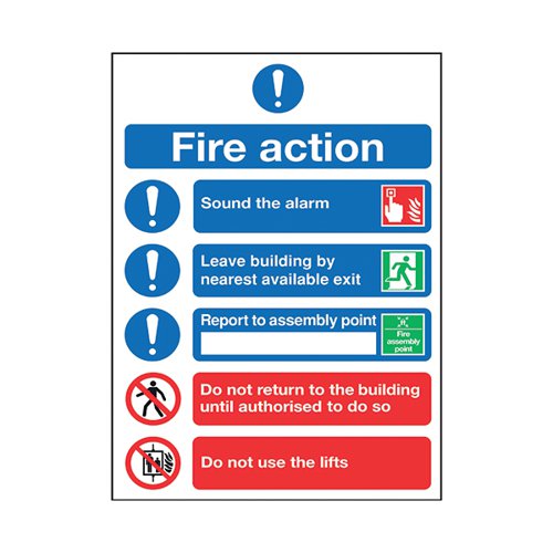 Safety Sign Fire Action Symbols A4 PVC FR09950R