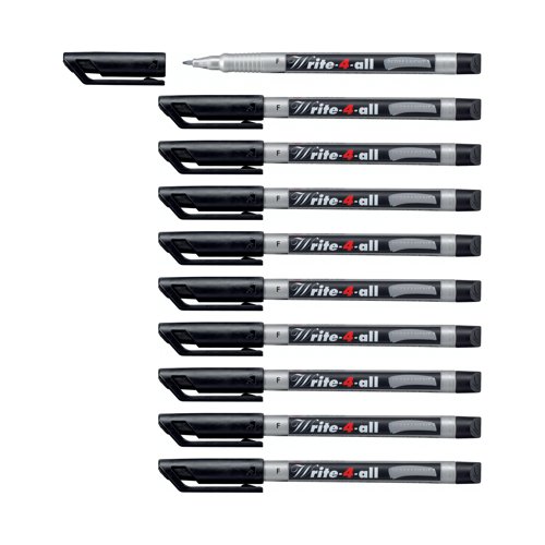 SS13712 Stabilo Write-4-all Permanent Marker Fine 0.7mm Black (Pack of 10) 156/46