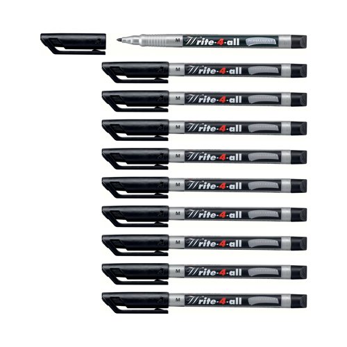 Stabilo Write-4-all Permanent Marker Medium 1.0mm Black (Pack of 10) 146/46 | SS14646 | Stabilo
