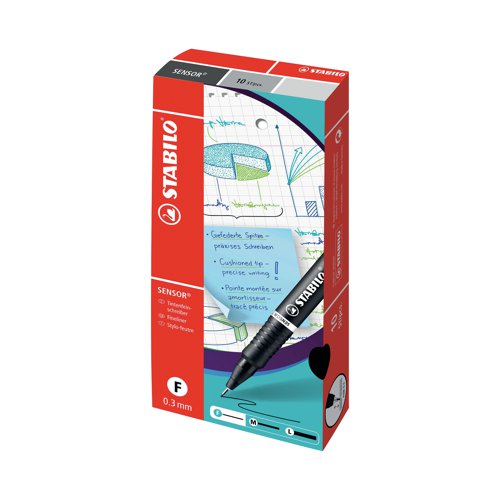 Stabilo Sensor Cushion Tip Fineliner Pen Red (Pack of 10) 189/40 SS18940 Buy online at Office 5Star or contact us Tel 01594 810081 for assistance