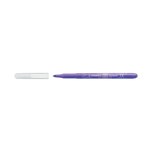 SS28144 | The Stabilo Power felt tip pen comes in 30 colours of washable ink, ensuring doodles and drawings can be removed with ease from both hands and clothes. With a ventilated cap and cap-off time of 8 weeks without drying out, the pens have a large, robust tip delivering a line width of 2mm. Suitable for the heavy demands of any playroom, these pens are supplied in a gratnell tray of 144 in assorted colours.