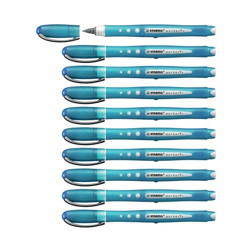 Stabilo Worker+ Colorful Rollerball Pen Blue (Pack of 10) 2019/41 - SS41552
