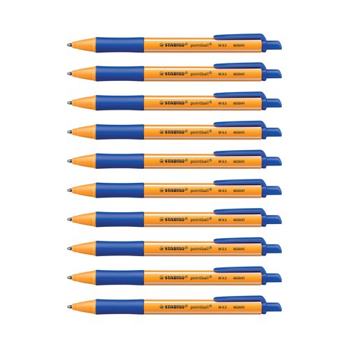 SS43697 Stabilo Pointball Retractable Ballpoint Pen Blue (Pack of 10) 6030/41