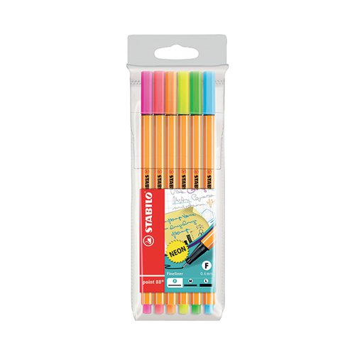 Stabilo Point 88 Fineliner Pens Neon (Pack of 6) 88/6-1