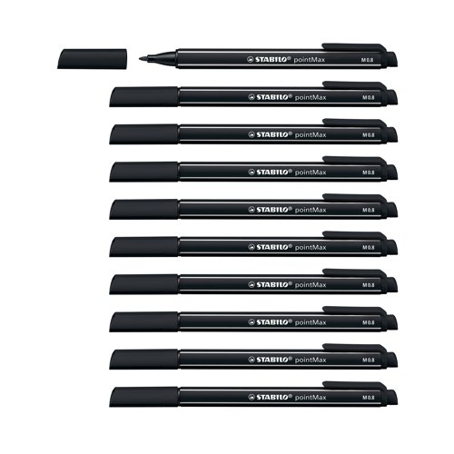 Stabilo PointMax Nylon Sign Pen Black (Pack of 10) 488/46