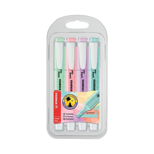 Stabilo Swing Cool Highlighter Pastel Assorted (Pack of 4) 2754-08
