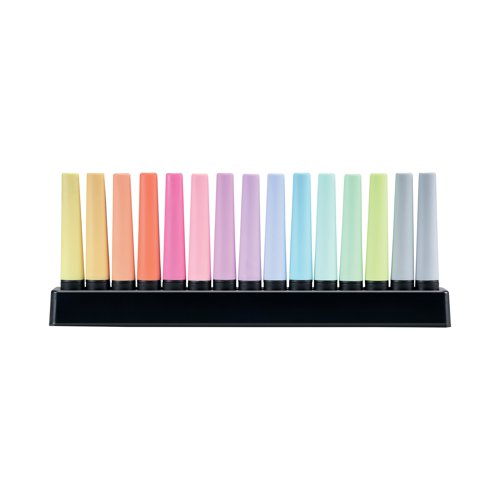 All 14 colours of Stabilo Boss Original Pastel in a deskset of 15 which includes one of each colour and two of Dusty Grey will surely enhance any workspace. This Stabilo design classic in pretty pastel shades is perfect for highlighting in more subtle shades that are easier to read through. It's also ideal for those with creative minds for colouring, shading and framing for hand lettering or journaling.