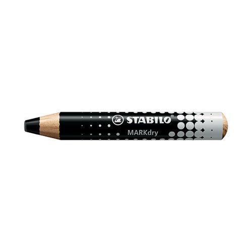 The Stabilo MARKdry marker pencil is ideal for use on whiteboards, chalkboards, show me boards, glass and flipcharts. Easily erased with a damp or dry cloth on non-porous surfaces or washed off hands and clothes, these sustainable pencils with odourless and solvent-free lead last up to six times longer than a liquid whiteboard marker. This pack includes five MARKdry pencils in black.