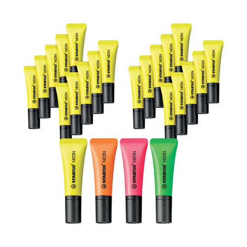 Stabilo Neon Highlighter Yellow 72/24 Pack 10 x2 FOC Neon Highlighters