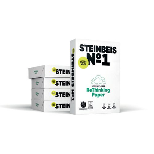 STE84501 | This A4 copier paper is 100% recycled paper perfect for everyday printing and copying needs. It is suitable for use with laser printers, inkjet printers, copiers and faxes and its smooth, uniform composition allows for excellent print quality at all speeds. This Natural off-white paper is produced through non harmful bleaching and has no optical brightening agents added. 80gsm in weight, this A4 paper is supplied in packs of 2500 sheets.
