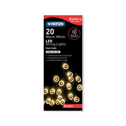 Bergen 20 LED String Lights Battery Operated Indoor Use On Off Function Warm White BERGEN20BWW12