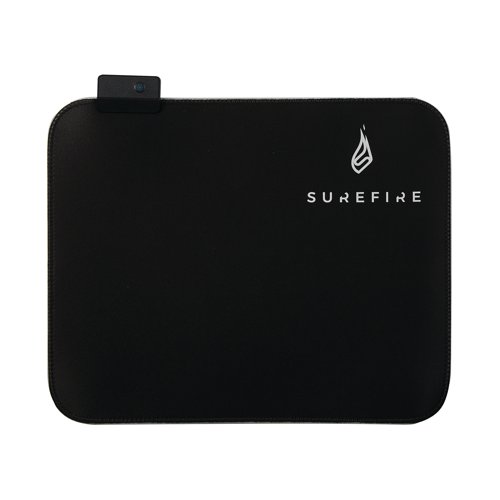 SUF48812 | The SureFire Silent Flight Gaming Mouse Pad works with optical and laser mice sensors. Optimised for all sensitivity settings. The micro textured cloth surface provides balance of speed and control and the anti slip rubberized base guarantees grip. The RGB illuminated edges are USB powered and have 14 light modes. 320mm x 260mm.