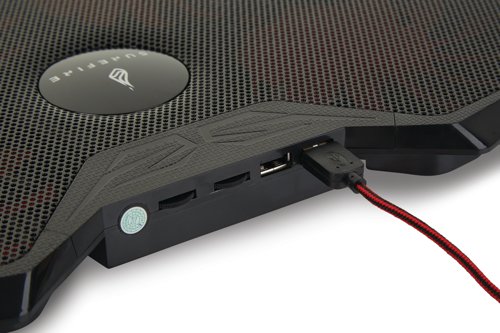 SureFire Bora Gaming Laptop Cooling Pad is suitable for laptops from 12 to 17 inches. The four adjustable Red LED illuminated fans achieve a cooling speed of up to 1200RPM. It has two different viewing angles, a non slip base and two hinged stoppers to secure the laptop. There is also an additional USB port. System Requirements: Notebook with USB port or power supply with USB 2.0 and higher (5V/500mA) USB 3.2 Gen 1 or USB 2.0.