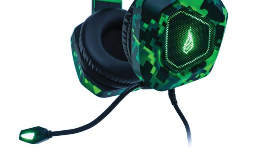 SUF48821 | The SureFire Skirmish Gaming Headset has LED illuminated sides and an edgy camouflage design. It is suitable for computer and console gaming and allows the user to play games, listen to music and enjoy sound on any platform. The omnidirectional and fully flexible microphone can be conveniently adjusted or muted on the left ear cup. System Requirements: 1 x 3.5mm stereo headphone jack slot-For PC use: Connect adapter with headset 3.5mm connector then plug into PC audio and mic jack Windows 10, 8, 7 Mac OS X 10.6 or higher USB 3.2 Gen 1 or USB 2.0 (type A) port or power supply with USB 2.0 and higher (5V/500mA) for lighting.