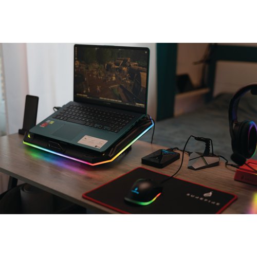 Keeping cool during game play can be vital. Designed for laptops of up to 17 inches, the SureFire Bora X1 Gaming Laptop Cooling Pad with RGB keeps temperatures down during those long gaming sessions. For optimal comfort, the cooling pad can be set to 5 different viewing angles, and the non-slip base ensures a stable platform for those critical gaming moments. With the option of a phone holder to keep comms near to hand, the Bora X1 cooling pad can be set to 6 different lighting modes to suit the mood of the environment to the game. With overheating being a major cause of laptop performance issues and component failure, the Bora X1 cooling pad will maximize the lifespan of laptops.