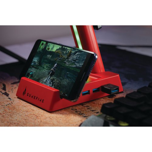 SureFire Vinson N2 RGB Gaming Headset Stand with USB Hub Red 48848