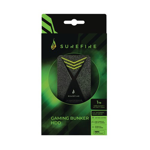 SureFire Bunker Gaming HDD 2.5in USB 3.2 Gen1 1TB Black 25 Games 53681 - SUF53681