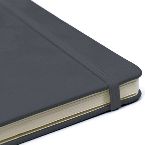 This executive A5 notebook from Silvine contains 160 pages made from premium, ivory paper. The quality 80gsm pages are ruled for neatness and the cover has a soft, luxurious feel. Featuring an elasticated closure, a ribbon to mark the page and a pocket for storing loose papers, this stylish notebook in Anthracite adds a touch of class.