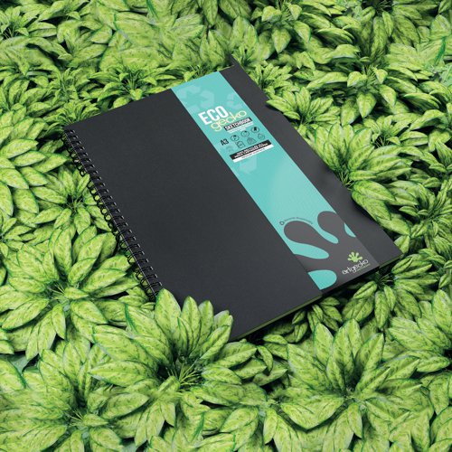 This British made, A3, portrait sketchbook contains 40 sheets (80 pages) of 150gsm, acid free, premium white, recycled cartridge paper. The medium surface makes it suitable for all types of media. Encased in a sturdy, black, hardback cover with a 'soft touch' laminated finish, the notebook is both durable and easy to clean. The paper is sized for wet strength, making it more resistant to bleed through and suitable for a variety of techniques. The large twin wire binding allows the sketchbook to lay flat whilst working and offers space for the sketchbook to expand as it fills with creations. Sourced from sustainable forests, this climate friendly notebook is the perfect choice for anyone looking to be more conscious about the environment.
