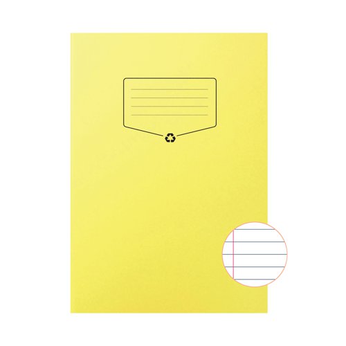 SV00554 Silvine Recycled Exercise Book Lined with Margin 64 Pages A4 Yellow (Pack of 10) EXRE103