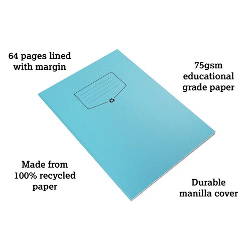 Silvine Eco Recycled Exercise Book Lined/Margin 64pp A4 (Pack of 10) EXRE105 - SV00559
