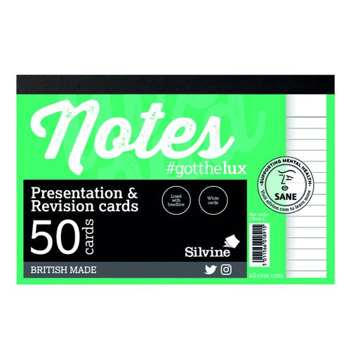 Silvine Revision Presentation and Note Cards White (Pack of 20) CR50-C